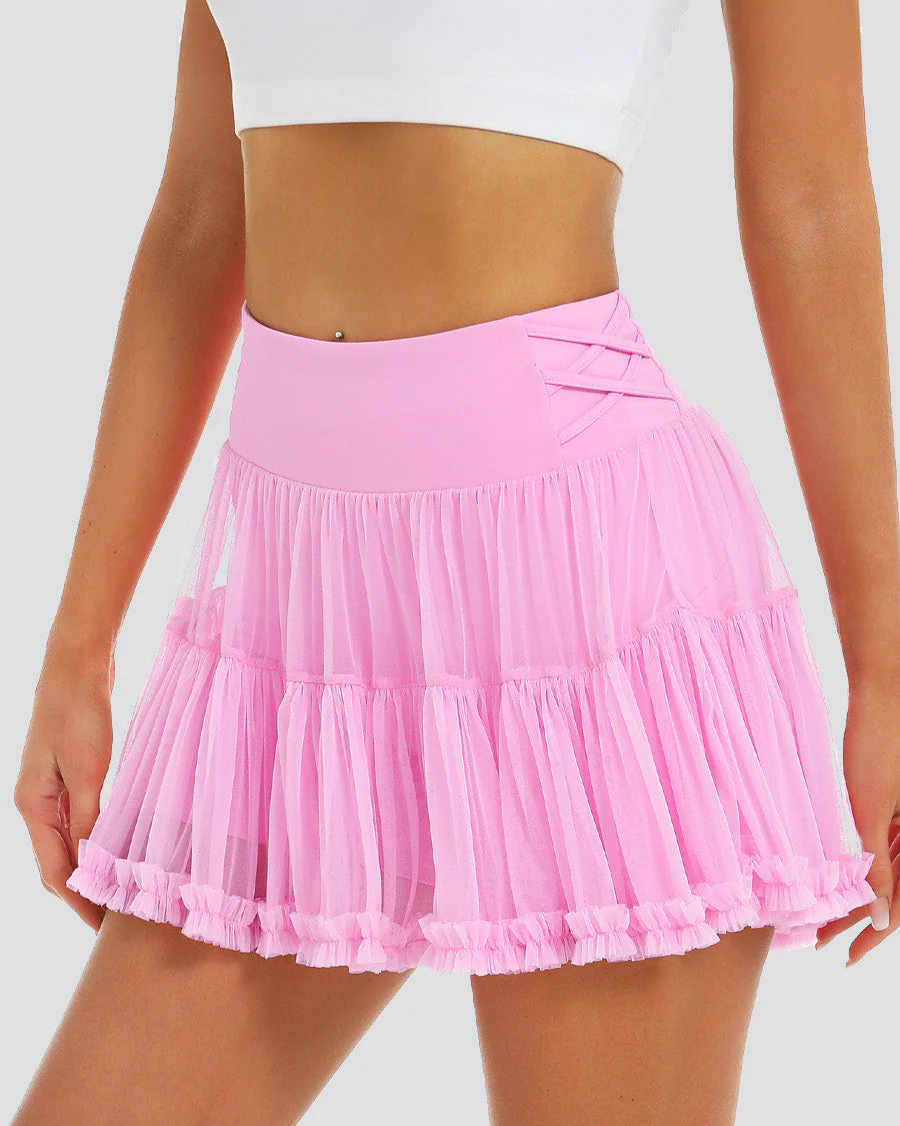 Criss-Cross Cake Skirt | Flowy Tennis Skort with Hidden Shorts - Image 3