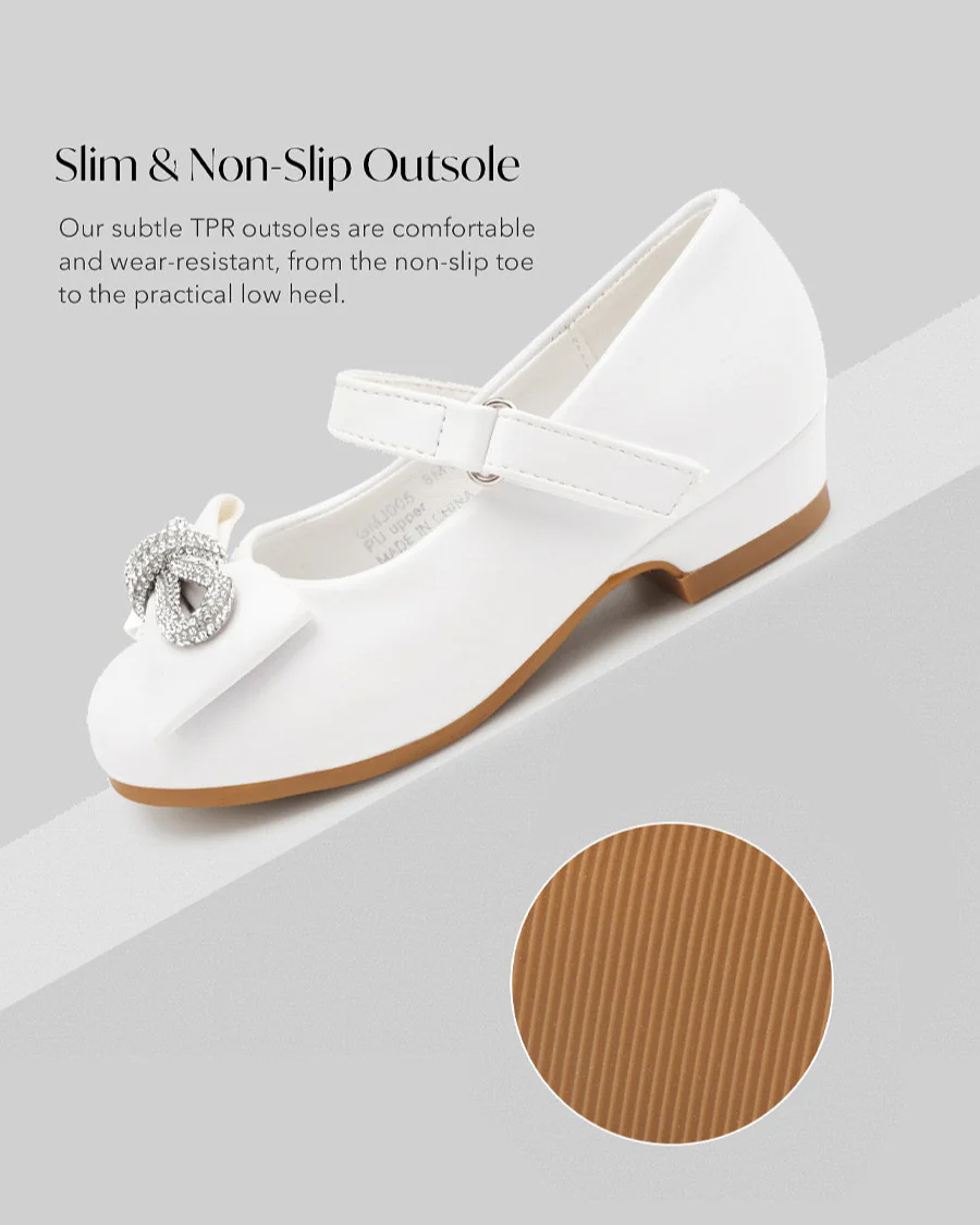 Girls Closed Toe Mary Jane Shoes | Ankle Strap Heels with Bow - Image 4