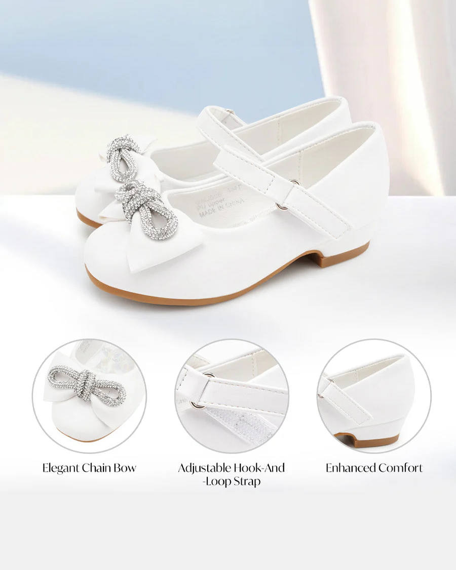 Girls Closed Toe Mary Jane Shoes | Ankle Strap Heels with Bow - Image 5