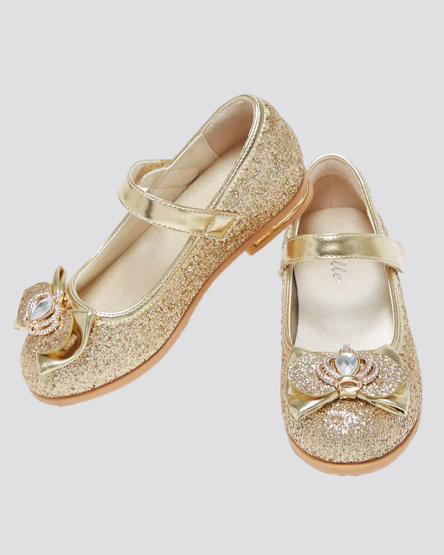 Girls Crown Glitter Low Heel Mary Jane Dress Shoes - Image 4