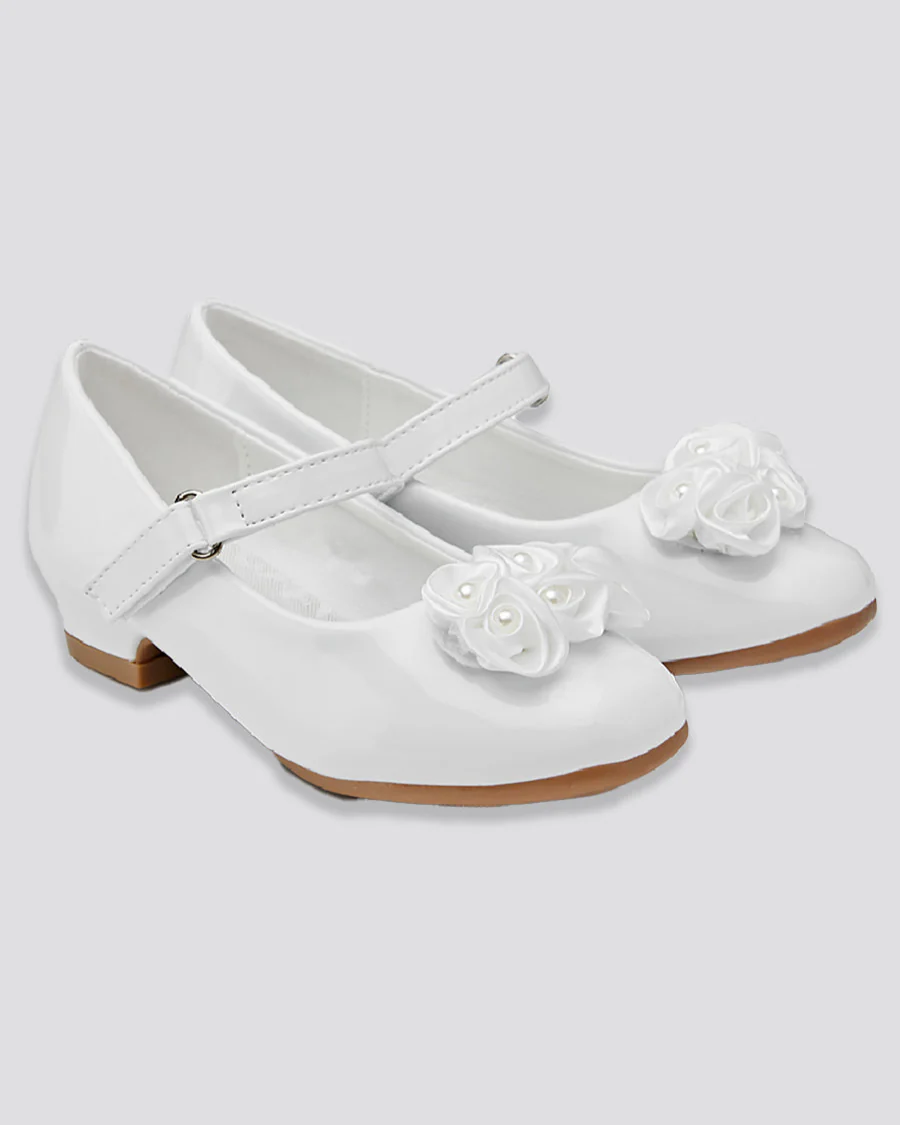 Girls Floral Mary Jane Low Heel Party Shoes - Image 3