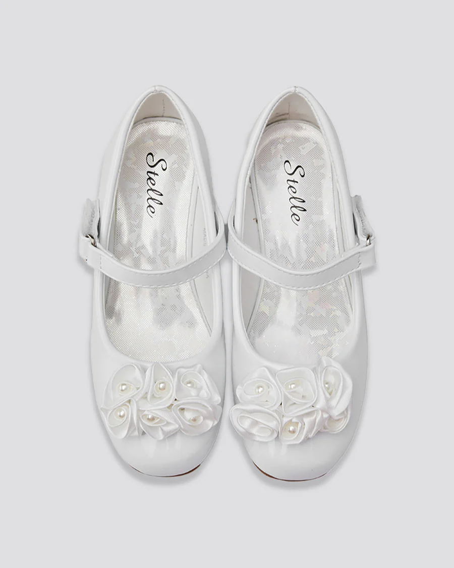 Girls Floral Mary Jane Low Heel Party Shoes - Image 4