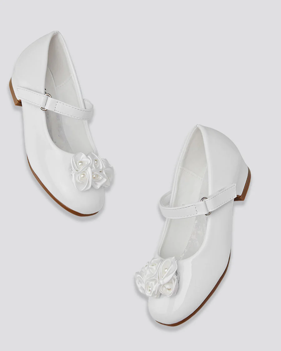 Girls Floral Mary Jane Low Heel Party Shoes - Image 5