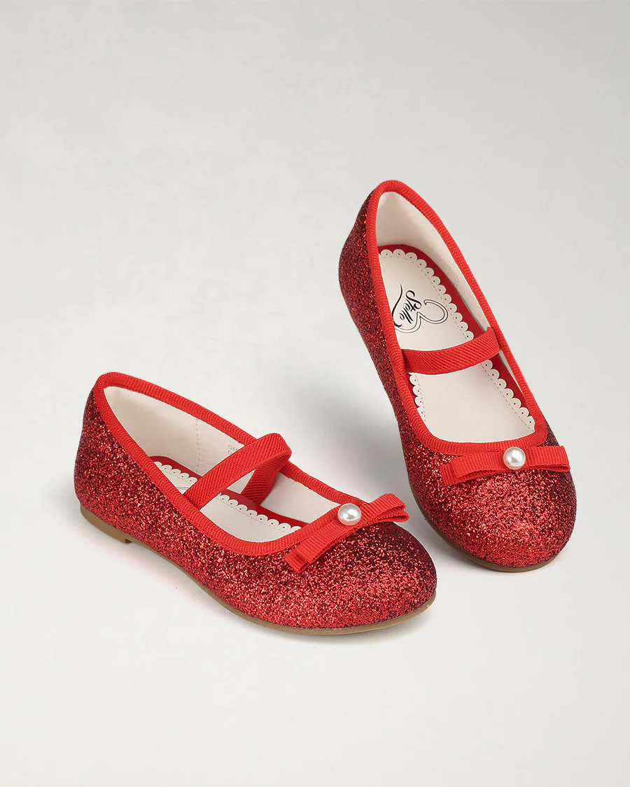 Girls Glitter Mary Jane Flats with Pearl Bows - Image 4