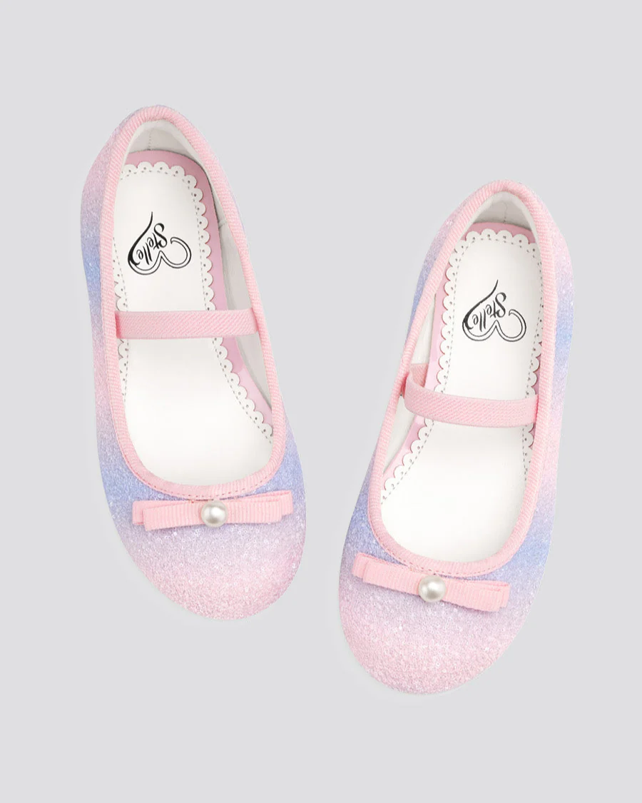 Girls Glitter Mary Jane Flats with Pearl Bows - Image 3