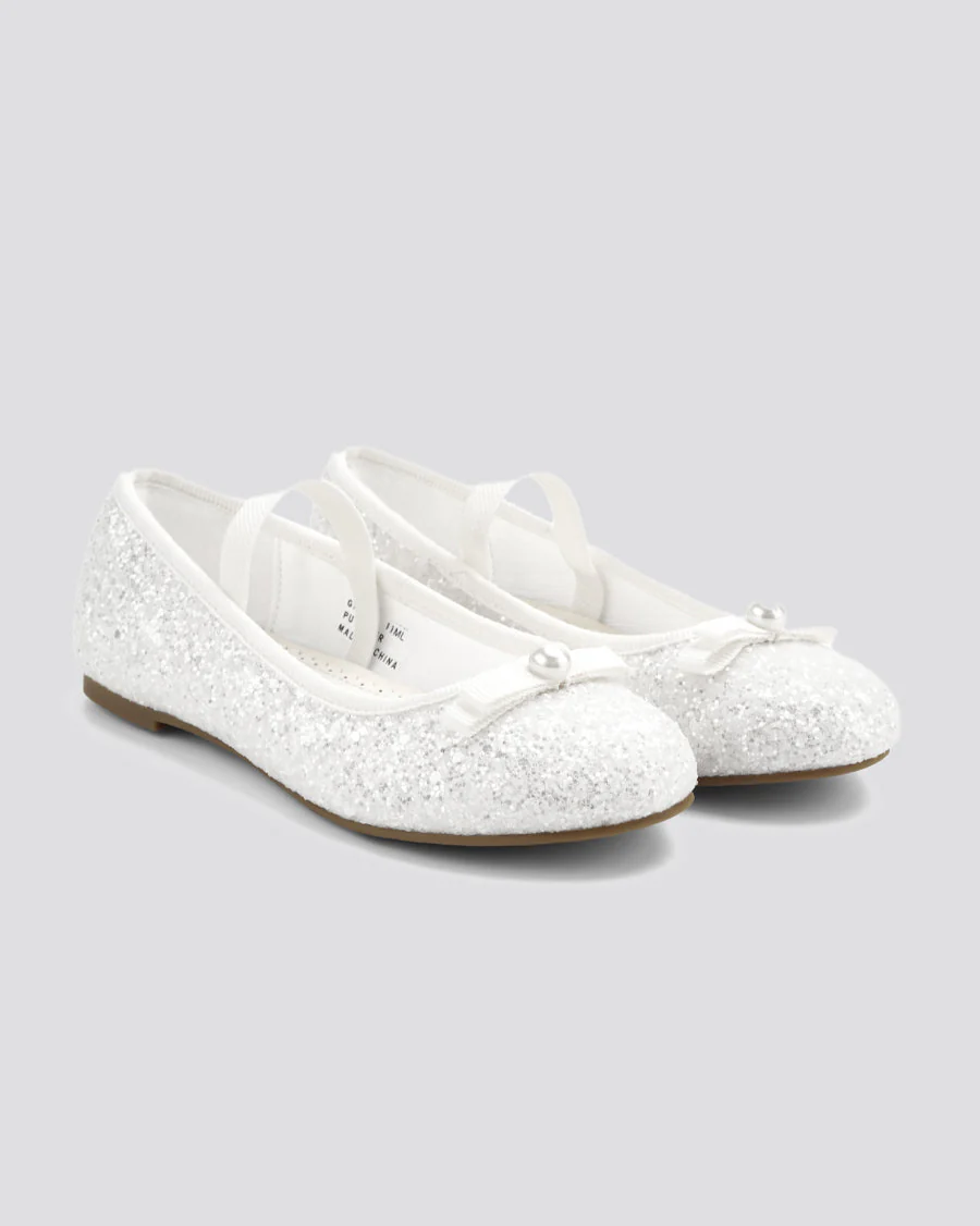 Girls Glitter Mary Jane Flats with Pearl Bows - Image 4