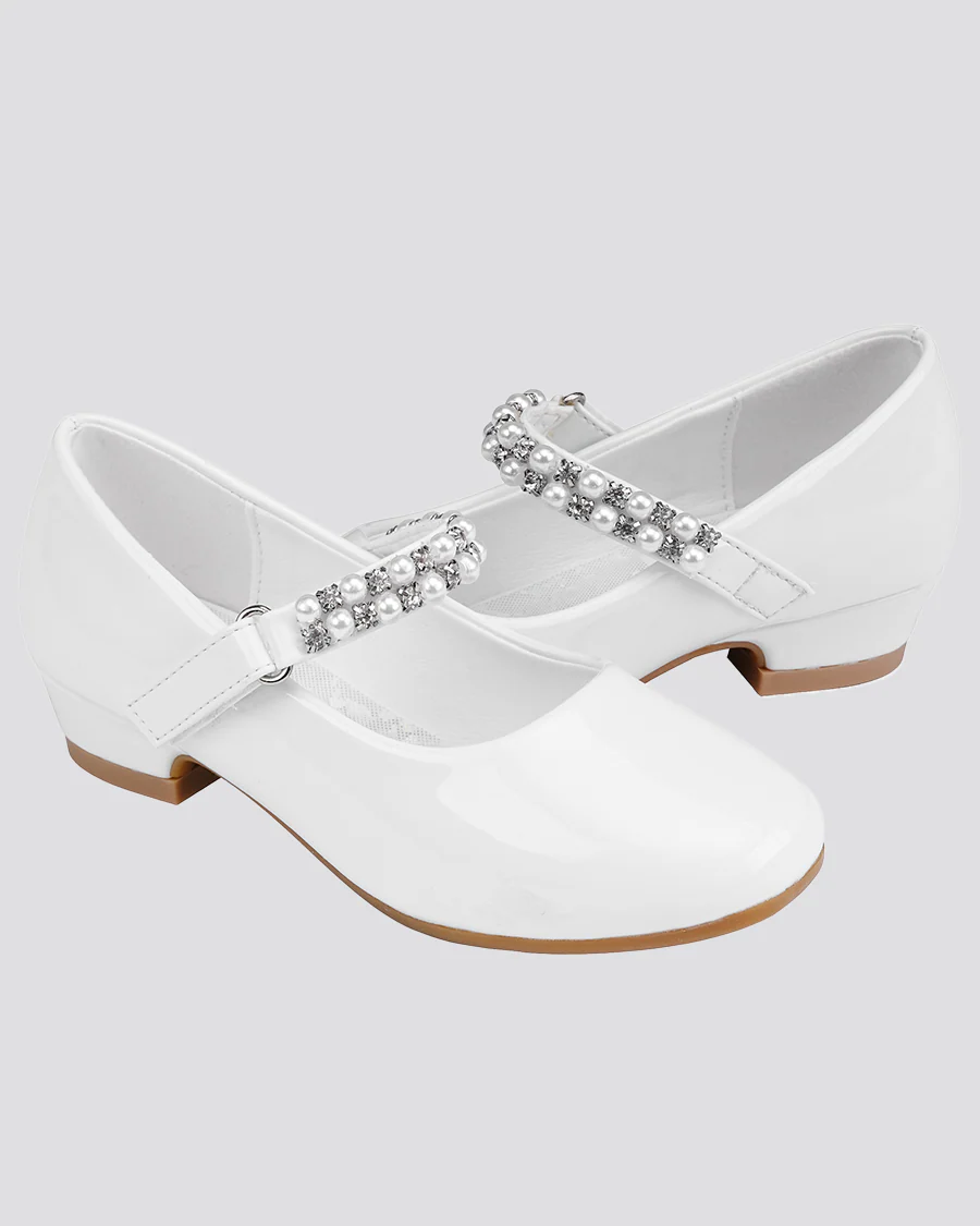 Girls Pearl and diamond strap Low Heel Mary Jane Dress Shoes - Image 3