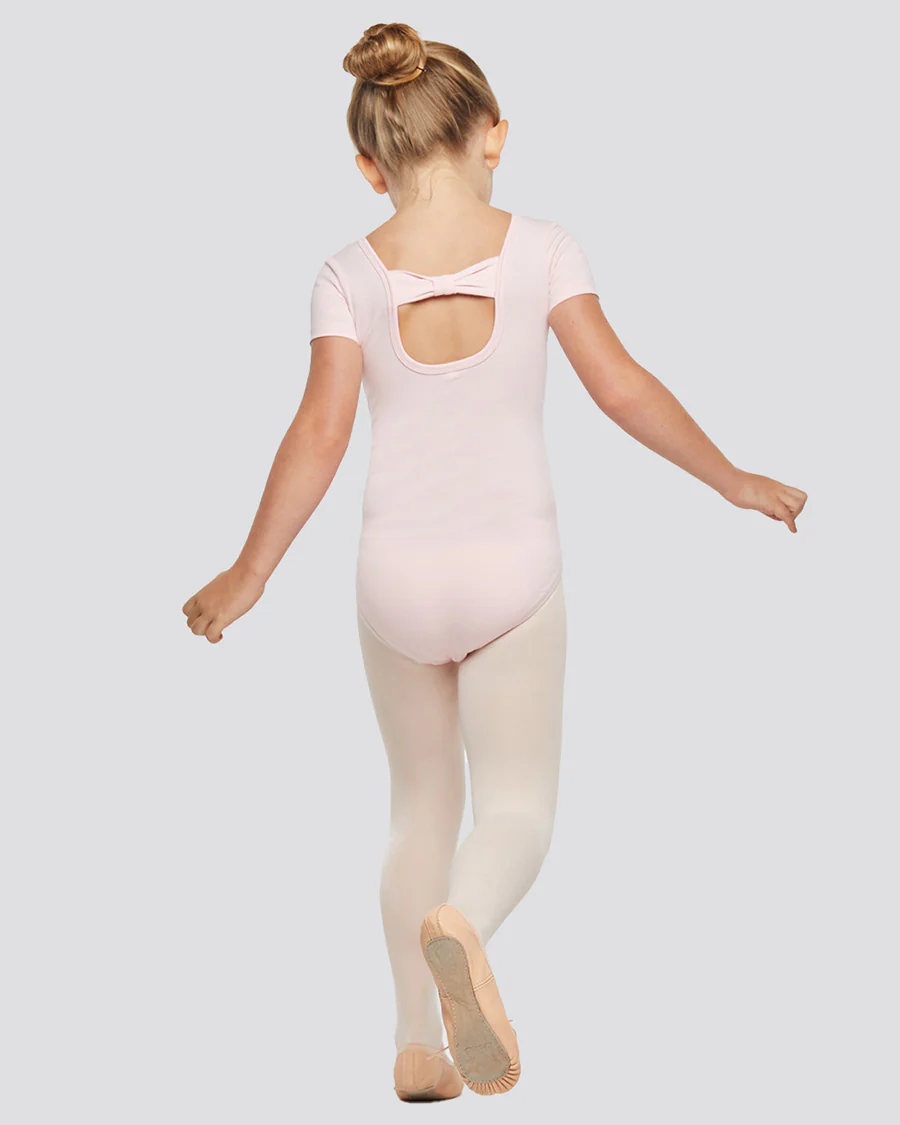 Girls Bowknot Short Sleeve Cotton Ballet Leotard - Image 6