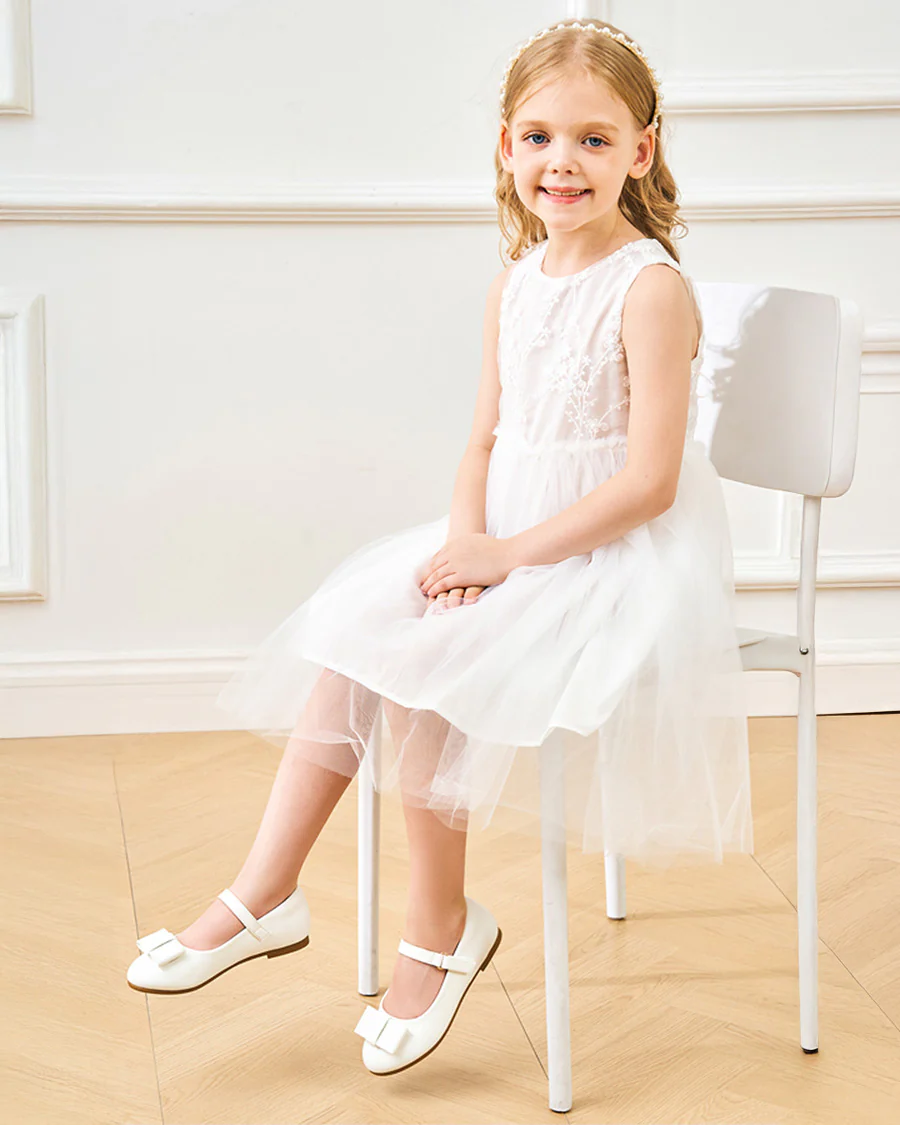 Girls Vegan Leather Mary Jane Shoes with Bows - Image 3