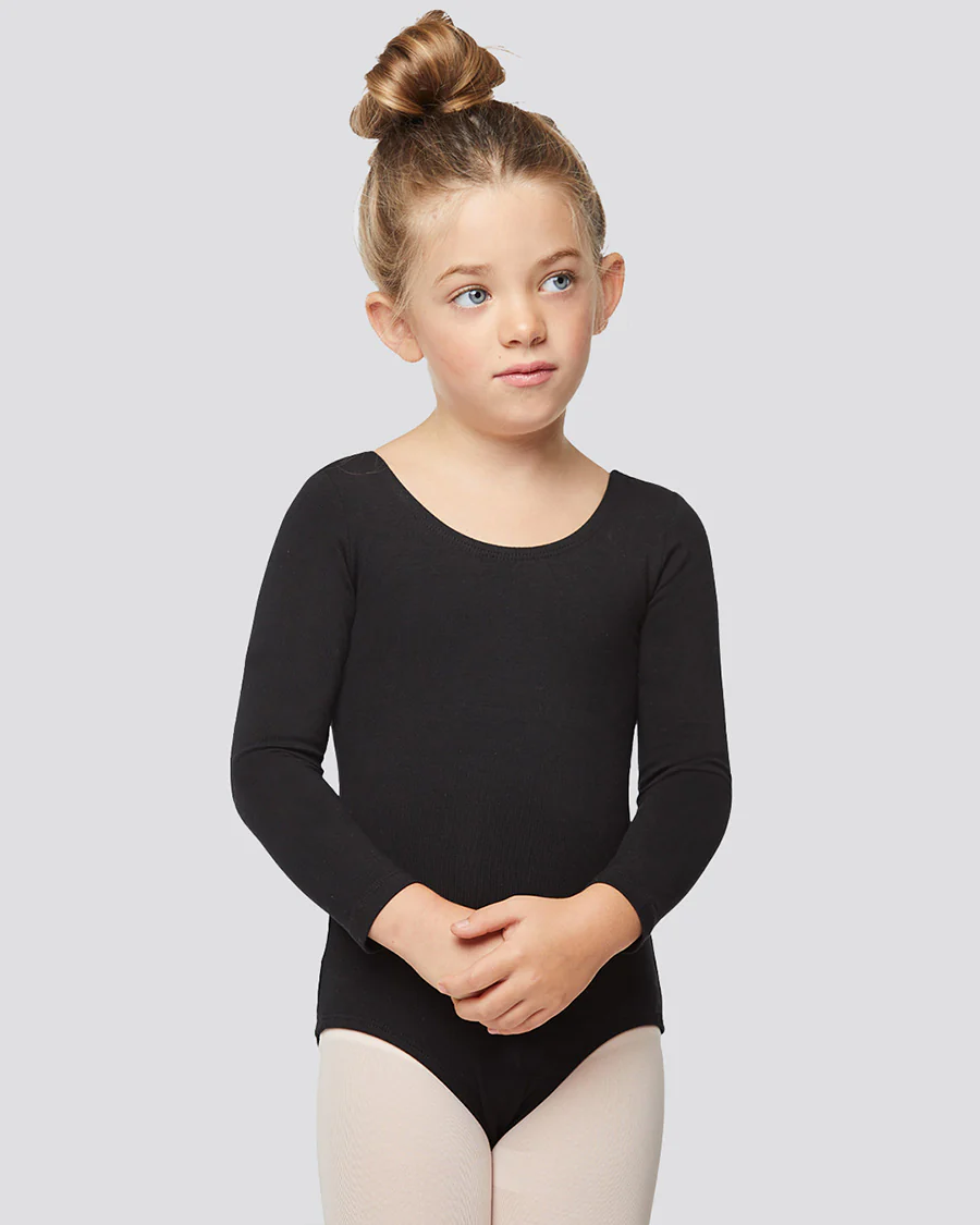 Girls Long Sleeve Cotton Ballet Leotard - Image 3